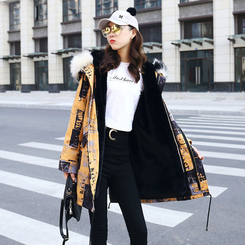 Parka Jacket Women Female Long Fox Fur Liner Raccoon Fur Collar Faux Fur Coat Female Coat Women's Winter Parka 201031