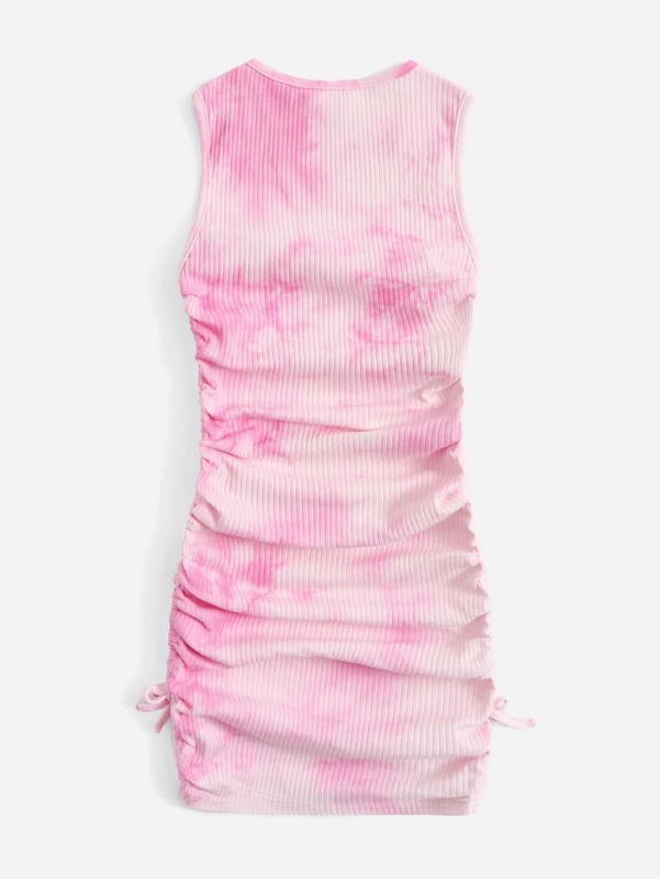 Teen Girls Drawstring Ruched Tie Dye Dress SHE