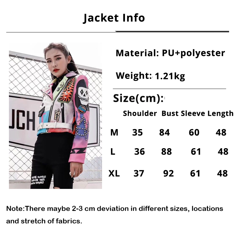 LORDXX Cropped Leather Jackets Women Hip hop Colorful Studded Coat New Spring Ladies Motorcycle Punk Cropped Jacket with belt 201017