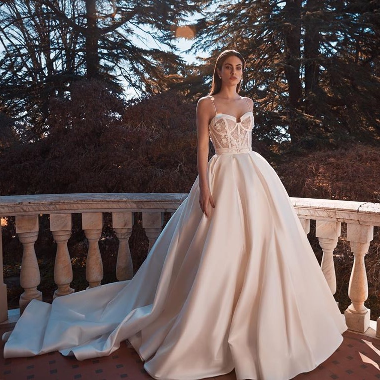 Beaded Mermaid Fashion Wedding Dresses With A Line Satin Detachable Train Spaghetti Straps Bridal Gowns Appliqued Tulle Robe De Marie ppliqued