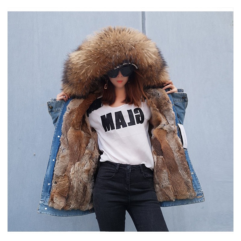winter new rabbit fur thickening lining jacket coat fashion loose fox fur collar detachable liner coat female warm 201217