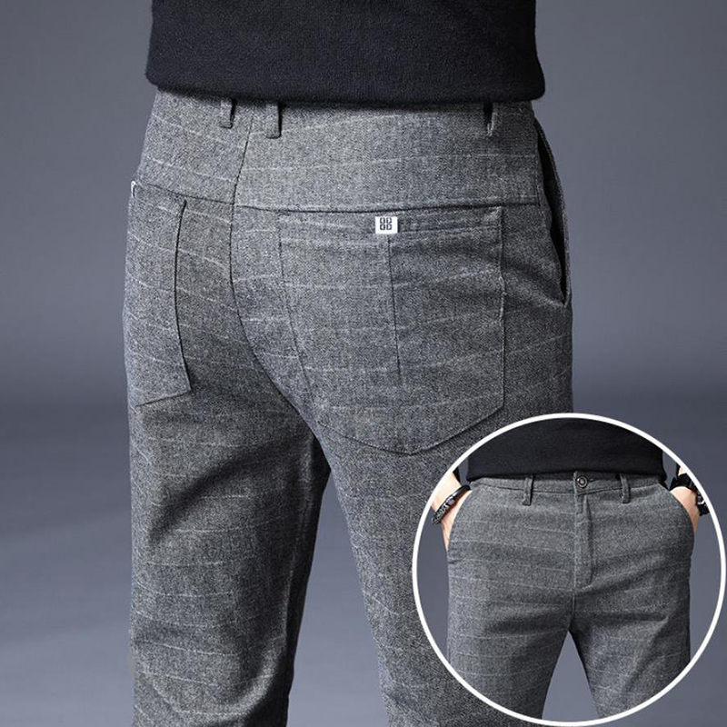 Men's Stretch Stripe Casual Pants Mens Four Seasons High Quality Business Trousers Men's Straight Harem Pants 201027