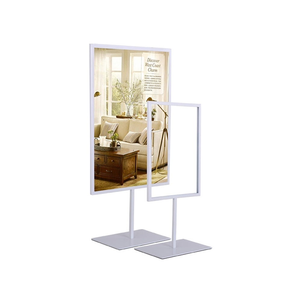 Iron Advertising Poster Label Stand A4 Black White Double-size Display Holder Countertop Banner Rack