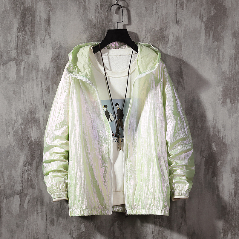 Women Basic Jackets Summer Colorful Reflective Causal Thin Windbreaker Women's Hooded Jackets Coat Zipper Woman veste femme 201017