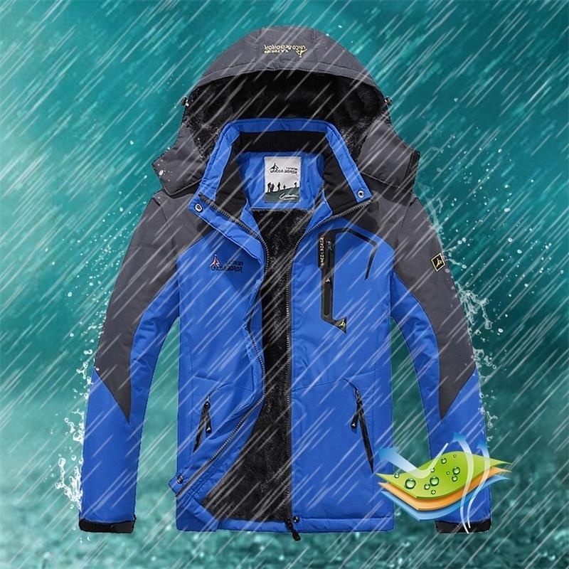 Warm Hooded Jacket Men's Windproof Hiking Jackets Outdoor Mountain Hiking Winter Trekking Jacket Men Windbreaker Fleece Coats 201127