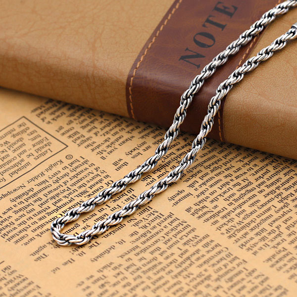 925 sterling silver jewelry handmade braided wire link chain necklace American European antique silver punk designer necklaces for men