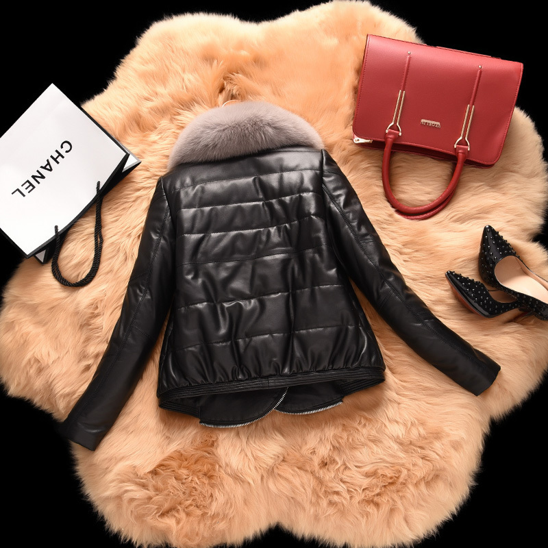 Tcyeek Warm Fox Fur Collar Genuine Leather Jacket Women Winter White Duck Down Jacket Real Sheepskin Coat Female Outwear 5072M01 201020