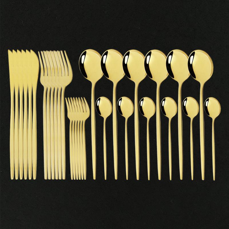 

30pcs Mirror Blue Gold Dinnerware 3004 Stainless Steel Tableware Cutlery Set Dinner Silverware Knife Fork Spoon Flatware Set