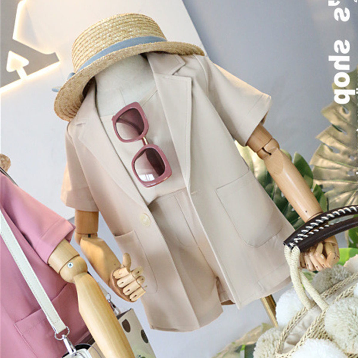 2-7T Fashion Baby Girls 3pcs suit Infant kids Clothes Sets Solid Vest Tops Short Sleeve Blazer Coat Shorts summer OutfitsX1019