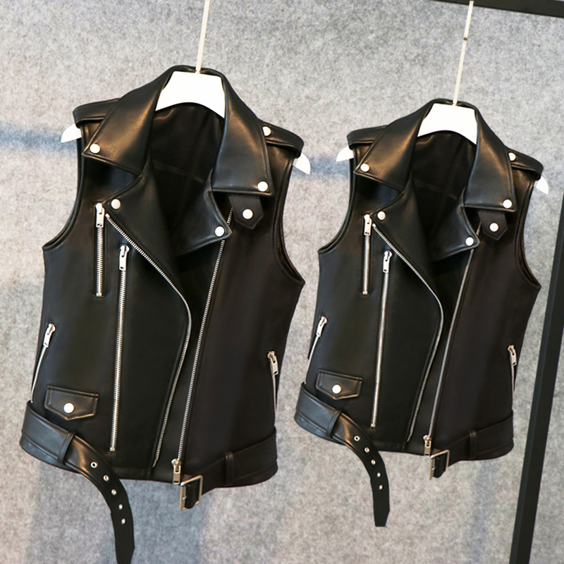Lautaro Short black spring faux leather vest women zipper Plus size sleeveless biker jacket Leather waistcoat gilet 5xl 6xl 7xl 201226