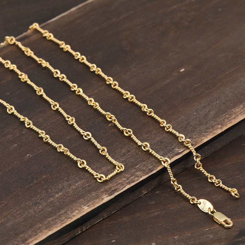 925 stelring silver vintage jewelry American European fish bone twistedwire handmade chain necklaces in gold color for women men
