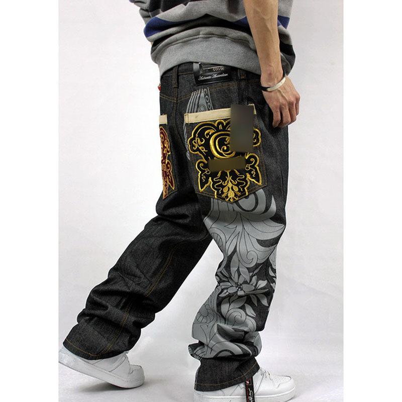 2020 Summer Hip hop Rap Baggy Jeans For Mens Embroidery Pants Fashion Denim Male Loose Jeans Dance straight Trousers Full Length