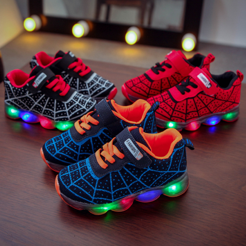 Kids Casual Shoes Luminous Sneakers Mesh Spider-Boy Girl Led Light Up Shoes Glowing With Light Kids Shoe Children Led Sneakers 201201