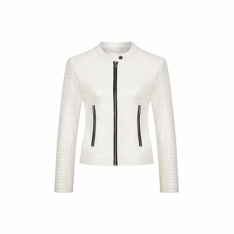 Stylish Chic White Pu Leather Jacket Autumn Fashion Women Striped Long Sleeve Jacket Coat Casual High Street Outerwear Y201006