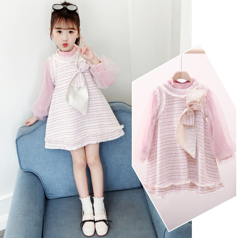 Fashion Girls Clothing Sets Cotton Long Sleeve T-Shirts And Bow Vest Dresses Boutique Girls Outfits Kids 2 Pcs SetsX1019
