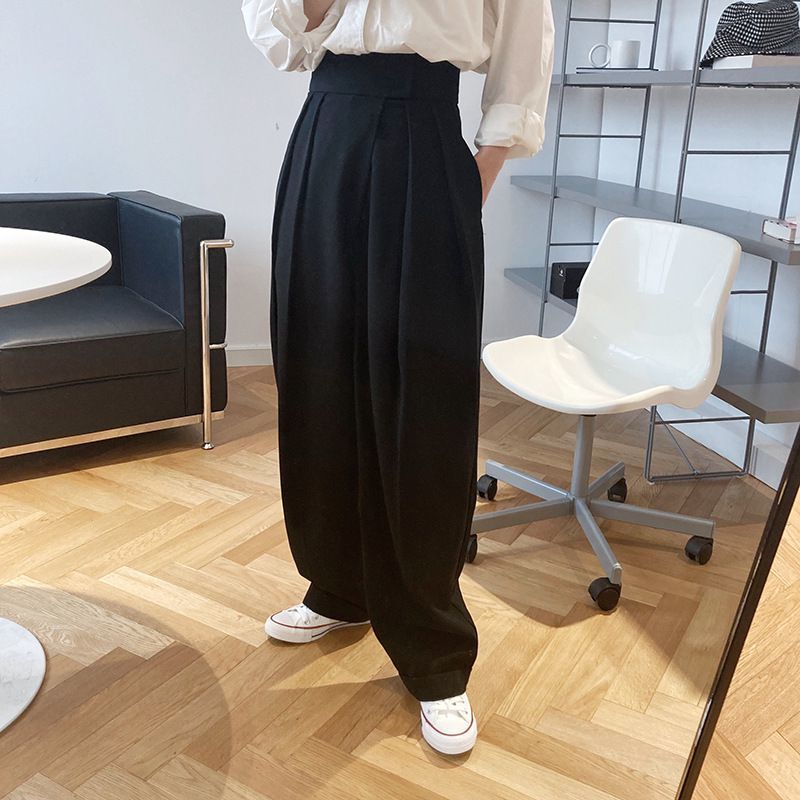 Woman Thicken Loose Casual Suit Pant Autumn Winter Fashion Korean Women High Waist Straight Pans Chocolate Color Trousers 200930