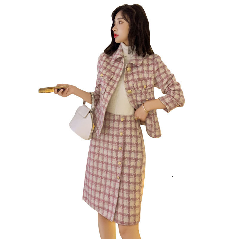 Winter Plaid Jacket + Short Skirts of Two Female Fashion Pieces Temperate Wool Sets Lady in Office Clothes R674 2xm9, Pink.
Winter Plaid Jacket + Short Skirts of Two Female Fashion Pieces Temperate Wool Sets Lady in Office Clothes R674 2xm9, Pink.