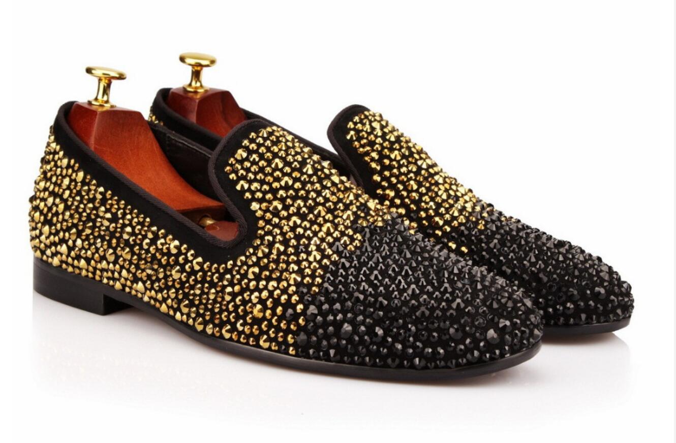 Gold strass Rhinestones Loafers Men Flats Black Suede Smoking Dress shoes Loafers Wedding Party Suede Dress Slip-on Shoes
Gold strass Rhinestones Loafers Men Flats Black Suede Smoking Dress shoes Loafers Wedding Party Suede Dress Slip-on Shoes