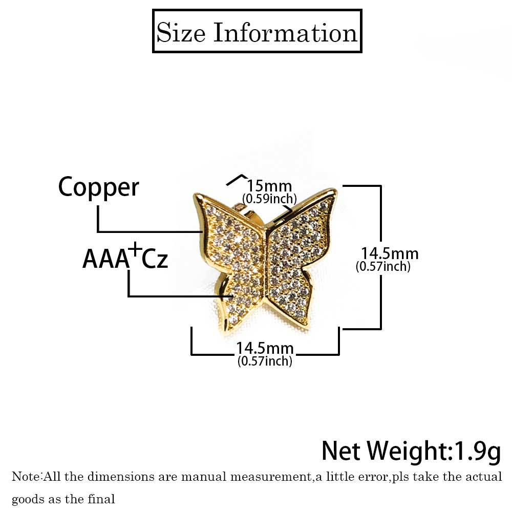 Hip Hop Full Zircon Butterfly Stud Earrings New Style Dangle Earrings 18k Gold/Platinum Plated Jewelry Wholesale