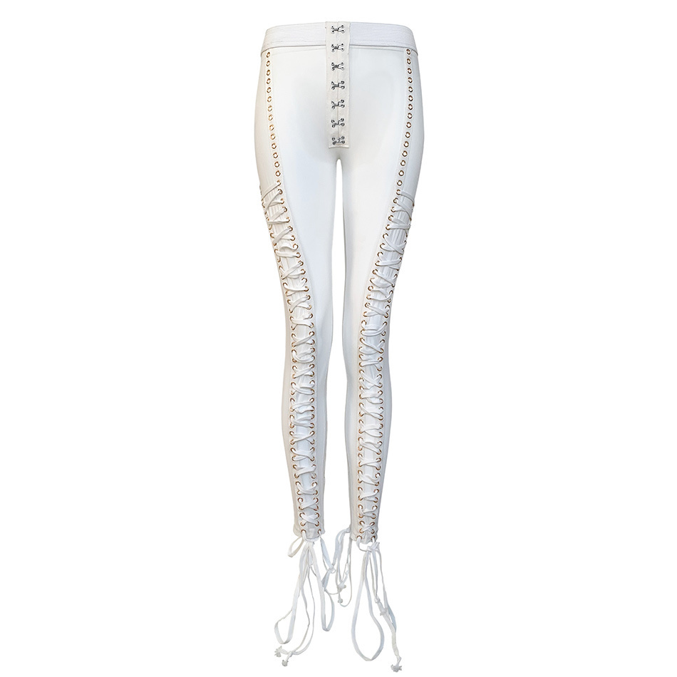 Tropical Girl White or Black Sheer Long Pants Lace up Detailing Mesh Leggings with Gold Eyelets 201109