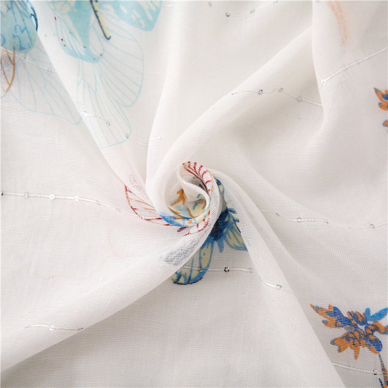 spring summer and autumn new butterfly sequins printed cotton and linen air conditioning sunscreen shawl scarf dualuse