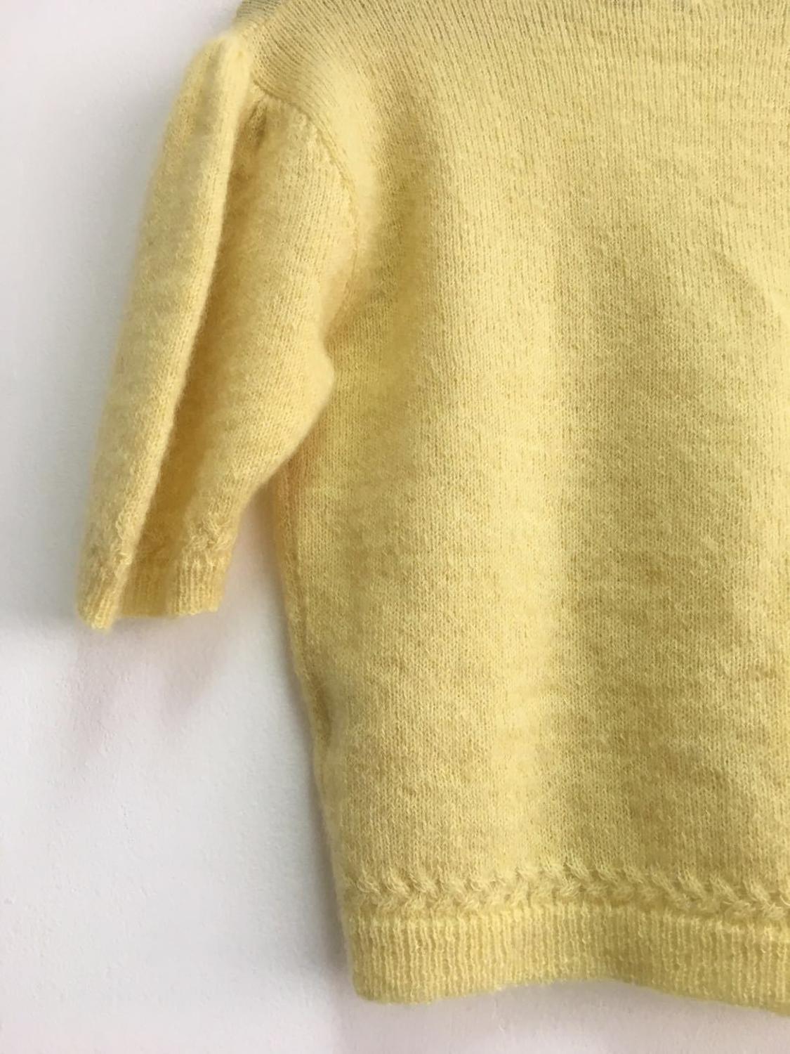 Women Sweater Mohair Vintage Half Sleeve Cardigan Spring Summer New Yellow Pink Color Casual V Neck French Style Clothing 201030