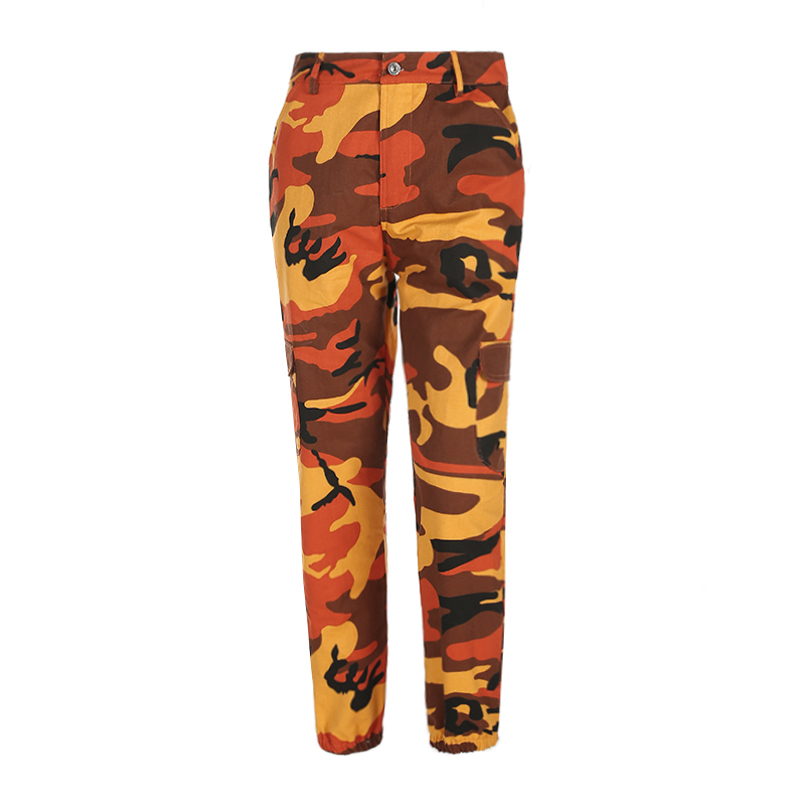 HeyounGIRL Women Camouflage Pants Casual Pink Camo Sweatpant Fashion Gray Orange Camo Pants High Waist Loose Ladies Trousers T200516