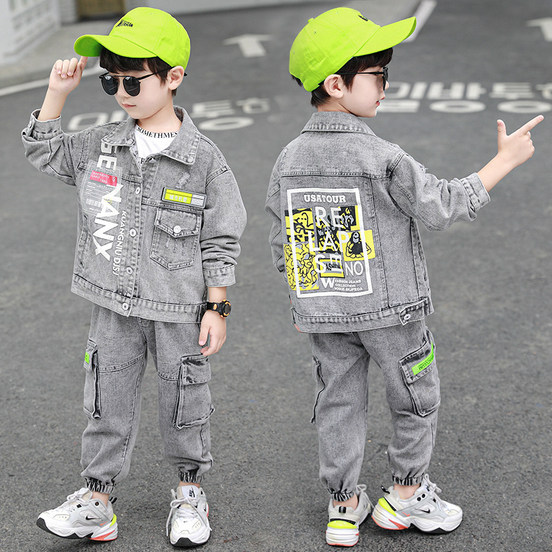 Manufacturers Direct Selling 2020 Paragraph Children Autumn Set BOY'S Autumn Set Jeans Coat Cowboy Bib Overall Two-Piece SetX1019