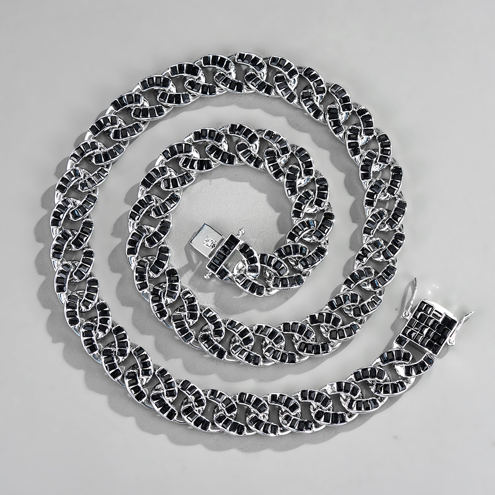 New Fashion Hip Hop Tennis Cuban Necklace jewelry Bling Liced Out Black Rhinestone Alloy Bold Cuban Chain Hiphop Bracelet Anklet Street Accessories fo