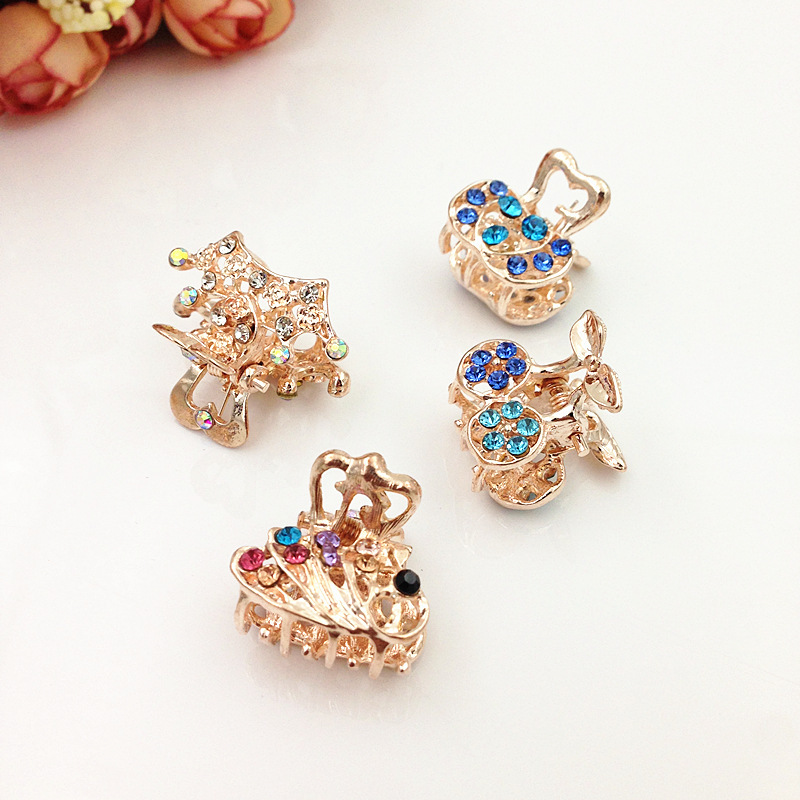 Crystal Rhinestone Gripper Hair Clips with Gold & Silver Crowns for Fashionable Updos
