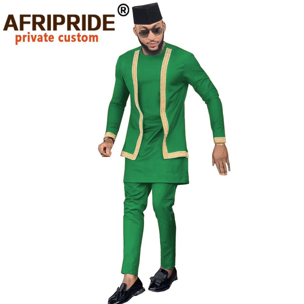 African Men Clothing Set Outfit Suit 3 Pieces for Men Dashiki Shirt Ankara Pants Tribal Hat Tracksuit AFRIPRIDE A1916016 201123
