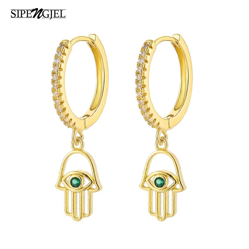 

SIPENGJEL Fashion Cubic Zircon Palm Green Stone Earrings Gold And Silver Color Gold Hoop Earrings For Women Korean Jewelry 2021