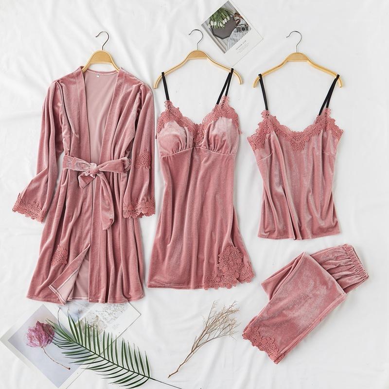 Homewear 4 Pieces (Robe+Pants+Camisole+Nightgown)Women Robe pajamas Set Autumn&Winter New Velour Sleepwear Nightwear Badgown1, Pink
Homewear 4 Pieces (Robe+Pants+Camisole+Nightgown)Women Robe pajamas Set Autumn&Winter New Velour Sleepwear Nightwear Badgown1, Pink