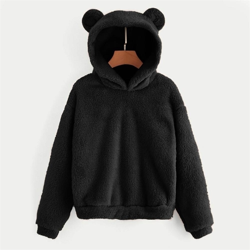5XL oversized With Ears pink Kawaii Hoodies Women Sweatshirts Winter Plush Lovely Harajuku Anime Hooded Hoodies 201204