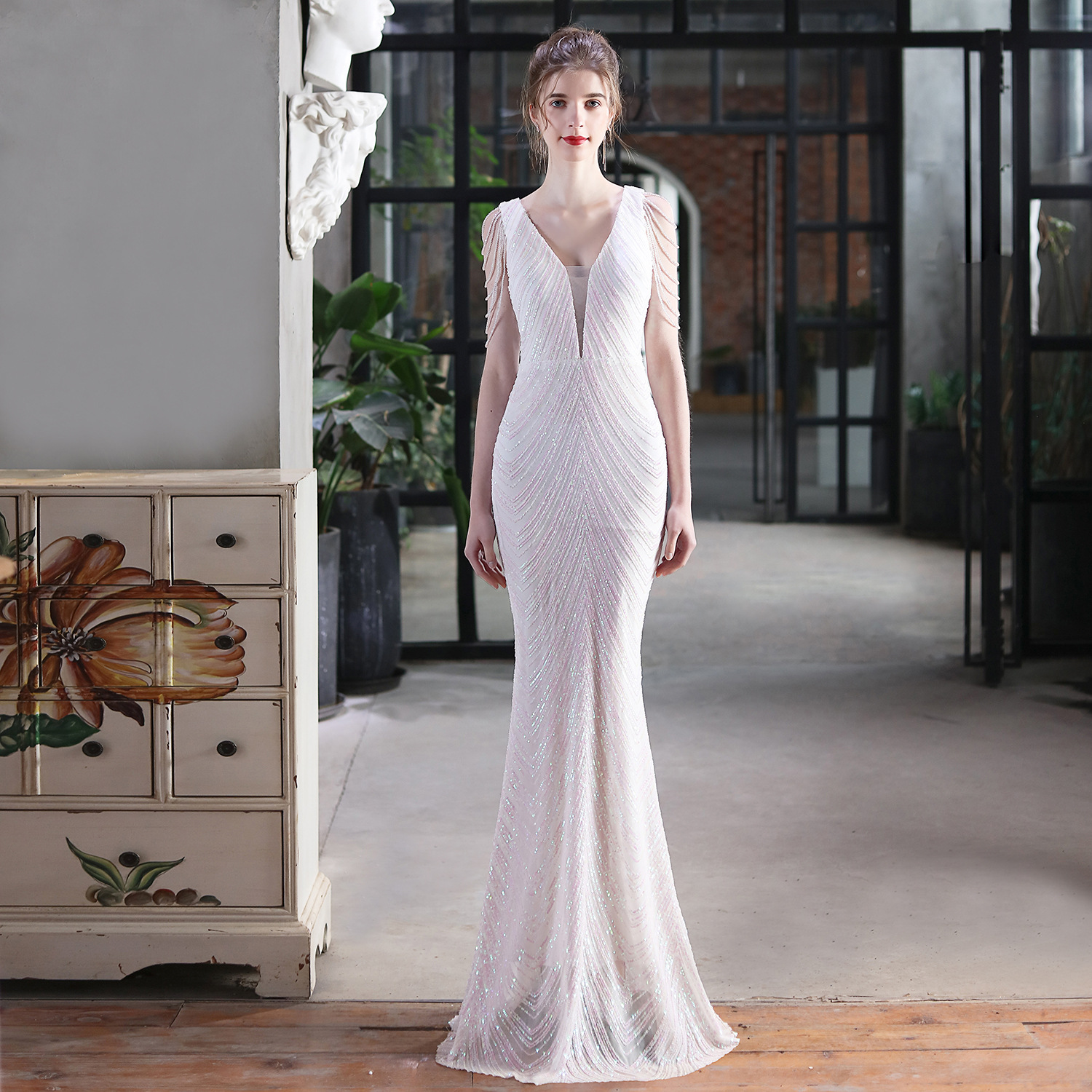 champagne mermaid evening dresses vestidos de fiesta robe longue robe mariage robe femme sequins party dress vestidos prom