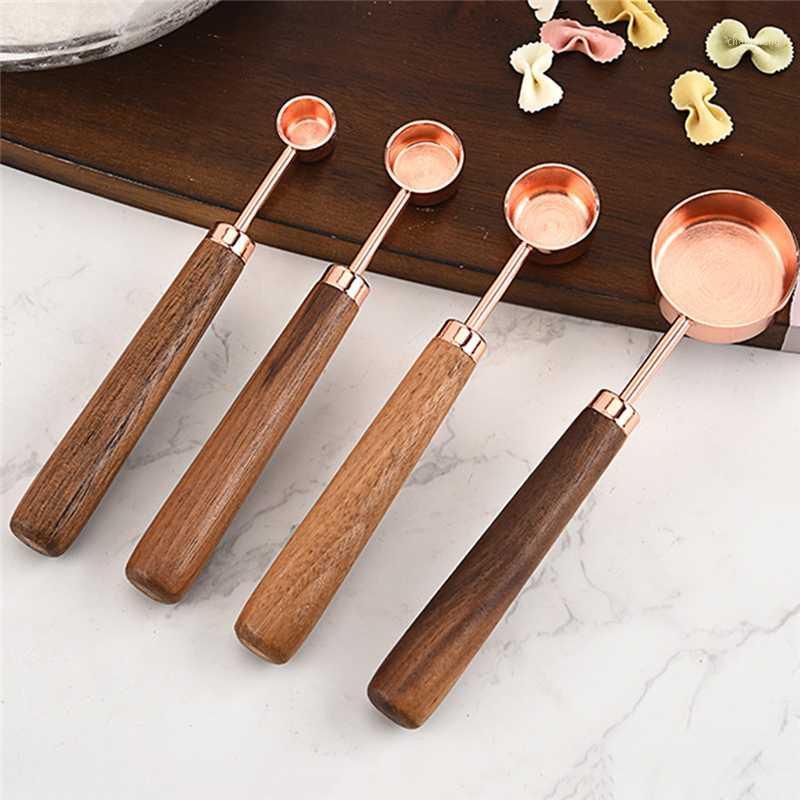 

Rose Gold Stainless Steel Measuring Cups And Spoons Measurements Pouring Spouts Mirror Polished For Baking1