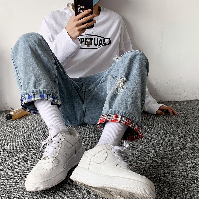 2020 Spring And Autumn New Youth Popular Couples Contrasting Color Ripped Patch Jeans Fashion Casual Straight Pants Blue/Black
2020 Spring And Autumn New Youth Popular Couples Contrasting Color Ripped Patch Jeans Fashion Casual Straight Pants Blue/Black