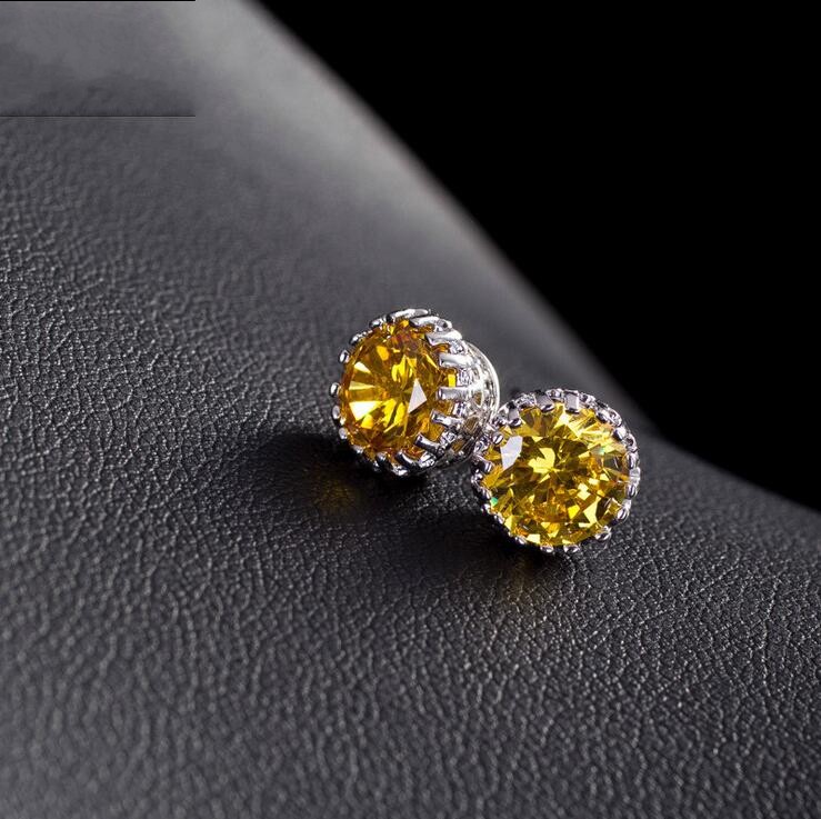 Choucong Top Sell Simple Fashion Jewelry 8MM Round Cut Multi Gemstones Sapphire CZ Diamond Women Wedding Crown Stud Earring Gift Never Fade