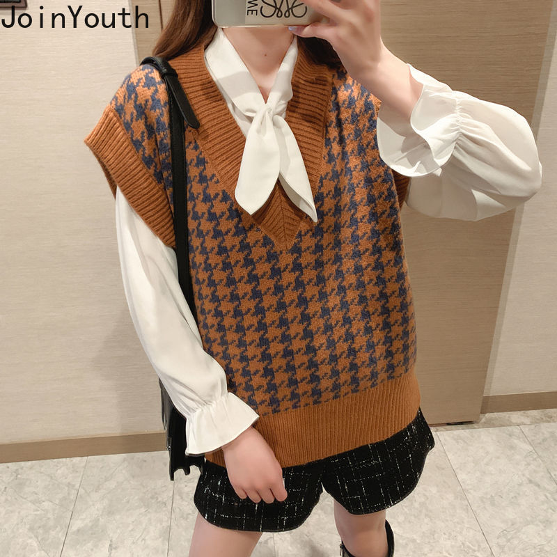 Joinyouth Oversized Knitted Vest Sweater for Women V Neck Sleeveless Loose Female Waistcoat Chic Tops New Fashion Tank 201224