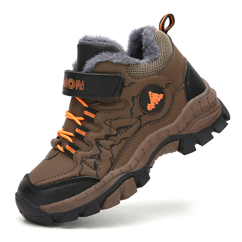 Kids Shoes Winter Outdoor Hiking Warm Velvet Waterproof Boots TPR Shock Absorption Trekking Boys Children Shoe Running Sneakers 201130