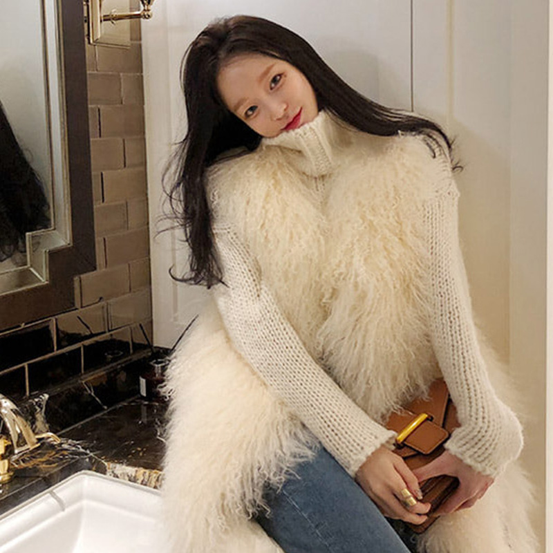 Women Faux Fur Long Vest Autumn Winter Fluffy Fur Sleeveless Waistcoat Female Elegant Soft Hairy Fashion Overcoat 201110