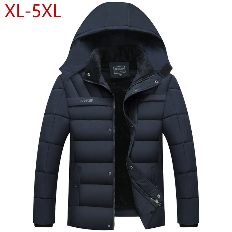 Mens Winter Jacket Thickness Warm Hat Detachable Coat Simple Hem Practical Parkas Windproof Snow Cold Jacket Large Size 5XL 201214