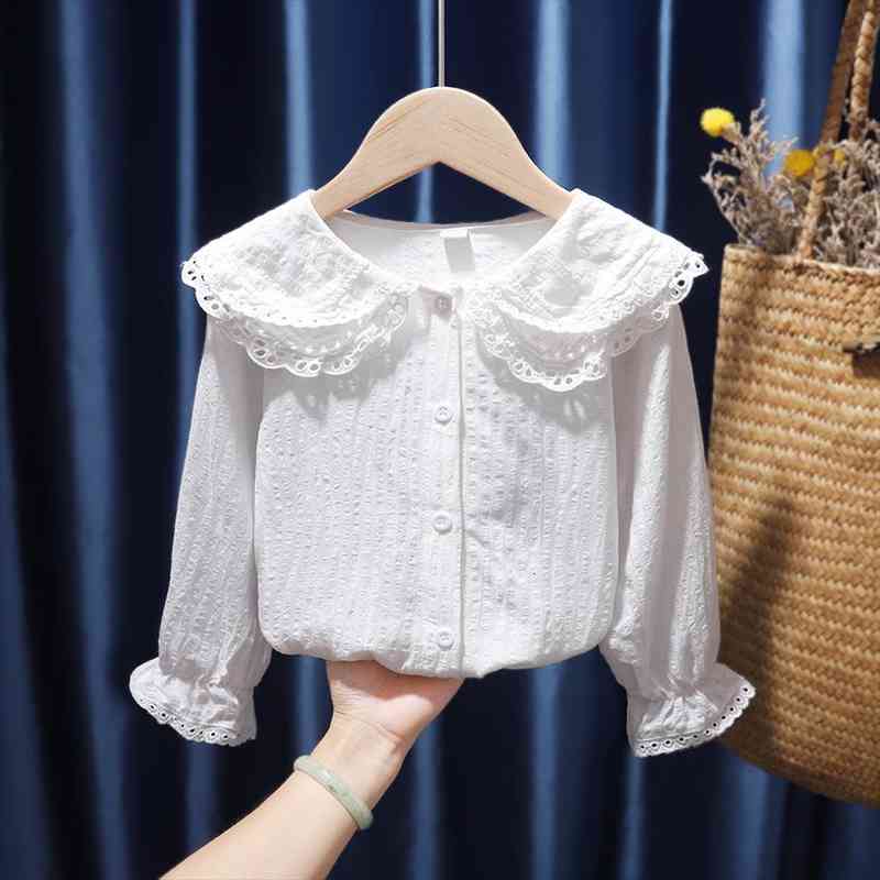Soft Cotton Baby Toddler Spring Clothes Turn Down Collar White Blouse Double Lace Hollow Collar Ruched Long Sleeve Tops, White;black
Soft Cotton Baby Toddler Spring Clothes Turn Down Collar White Blouse Double Lace Hollow Collar Ruched Long Sleeve Tops, White;black