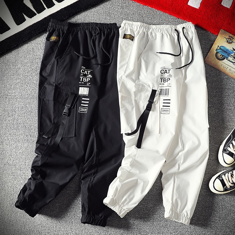 B Fashionable men's sports and leisure overalls printed letters trend elastic drawstring drawstring multi-pocket harem pants, White
B Fashionable men's sports and leisure overalls printed letters trend elastic drawstring drawstring multi-pocket harem pants, White