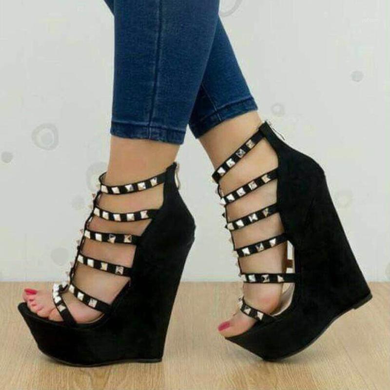 women summer high heels sandals wedges shoes woman gladiator PU leather platform rivets sandalias mujer sapato feminino D10751, Black 
women summer high heels sandals wedges shoes woman gladiator PU leather platform rivets sandalias mujer sapato feminino D10751, Black