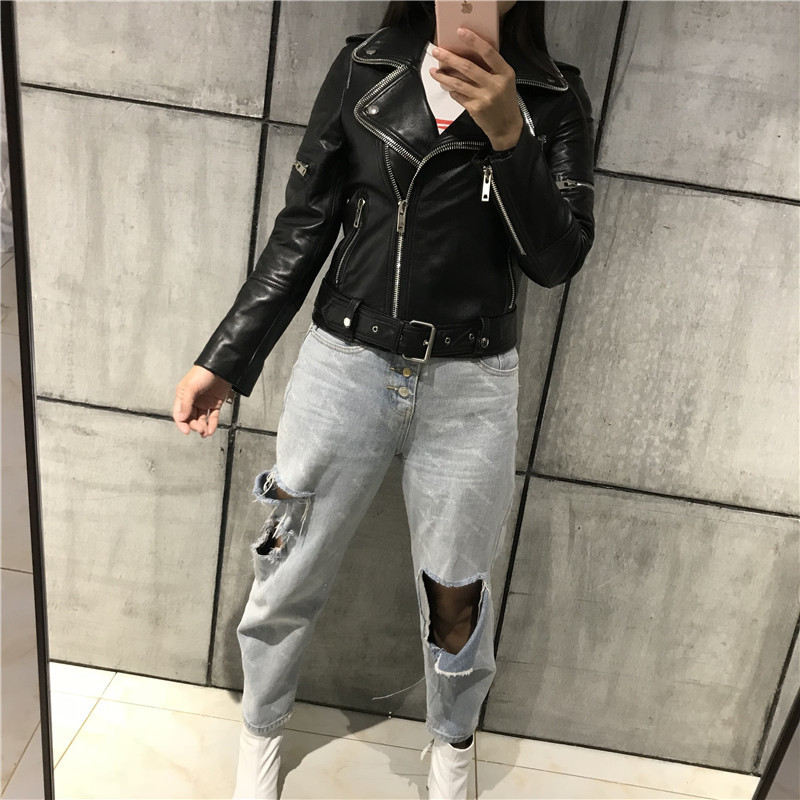 ladies real leather jacket women quality genuine leather jacket moto&biker leather jacket 201030