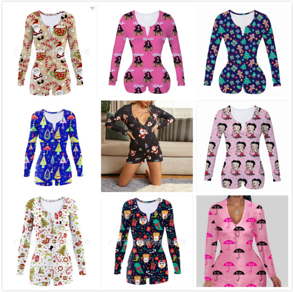 Women Jumpsuit Slim Sexy Halloween Fashion Home Wear Christmas Printed V-neck Ladies New Tight Rompers 2020, Christmas on blue
Women Jumpsuit Slim Sexy Halloween Fashion Home Wear Christmas Printed V-neck Ladies New Tight Rompers 2020, Christmas on blue