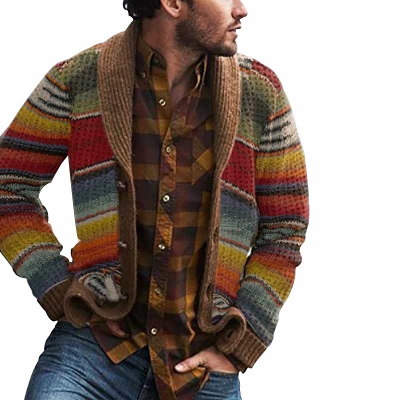 Western Style Hot Selling Men'S Wear Spring New Style Printed Long-sleeved Sweater Tops Men's Midi Sweater Coat 201118
