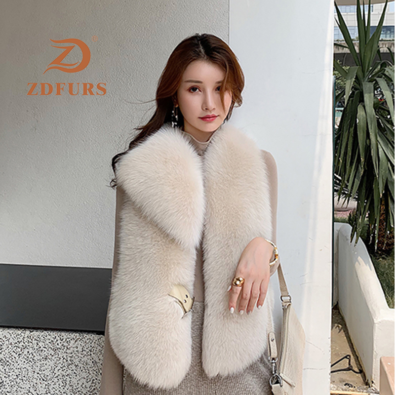 ZDFURS*New Arrival Natural Fur Waistcoat Plus Size Contrast Color Fashion Irregular Full Pelt Fox Fur Vest Woman 201112