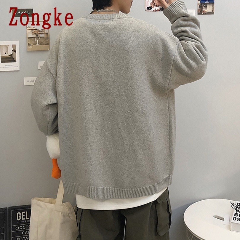 Zongke Black Knitted Sweater Men Clothing Pullover Men's Sweater Undefined Mens Clothes Sweaters Little Monster Print M-3XL 201022